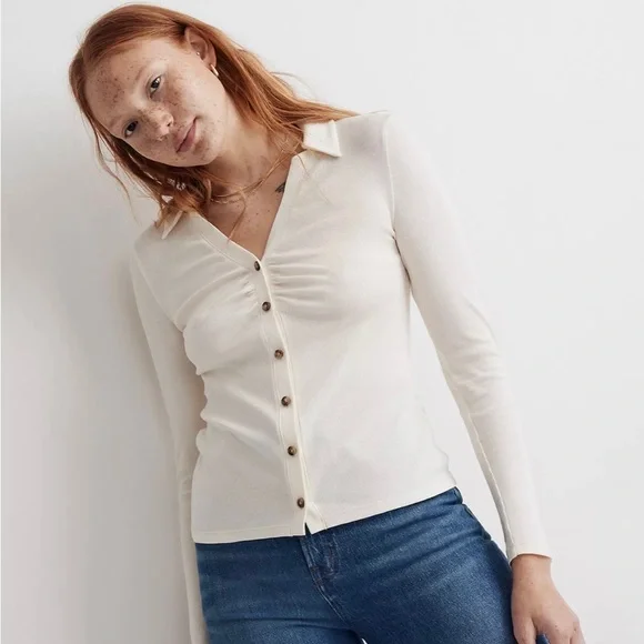 NWT Madewell ribbed collar cardigan in ivory. Size XS - Picture 1 of 4